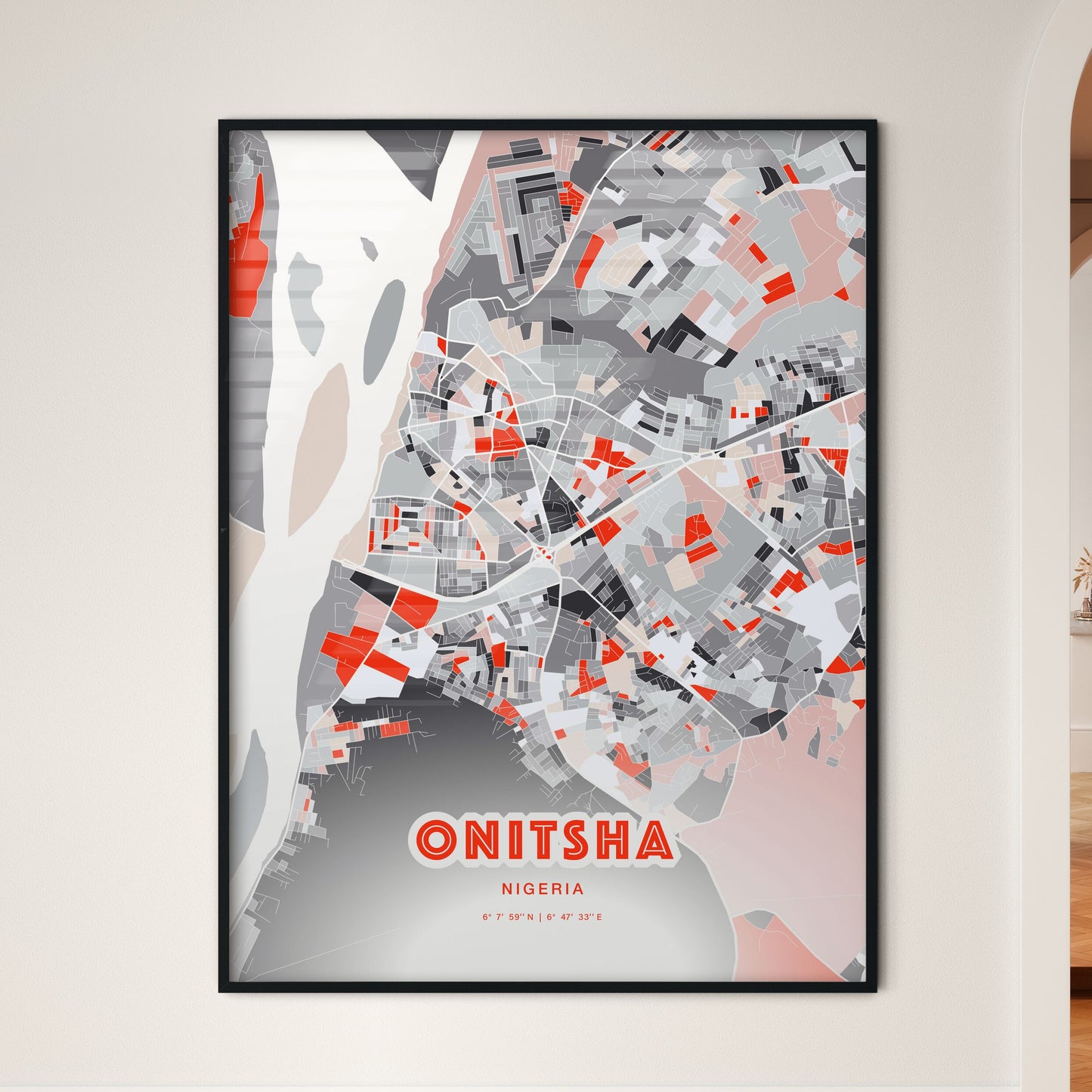 Colorful ONITSHA NIGERIA Fine Art Map Modern