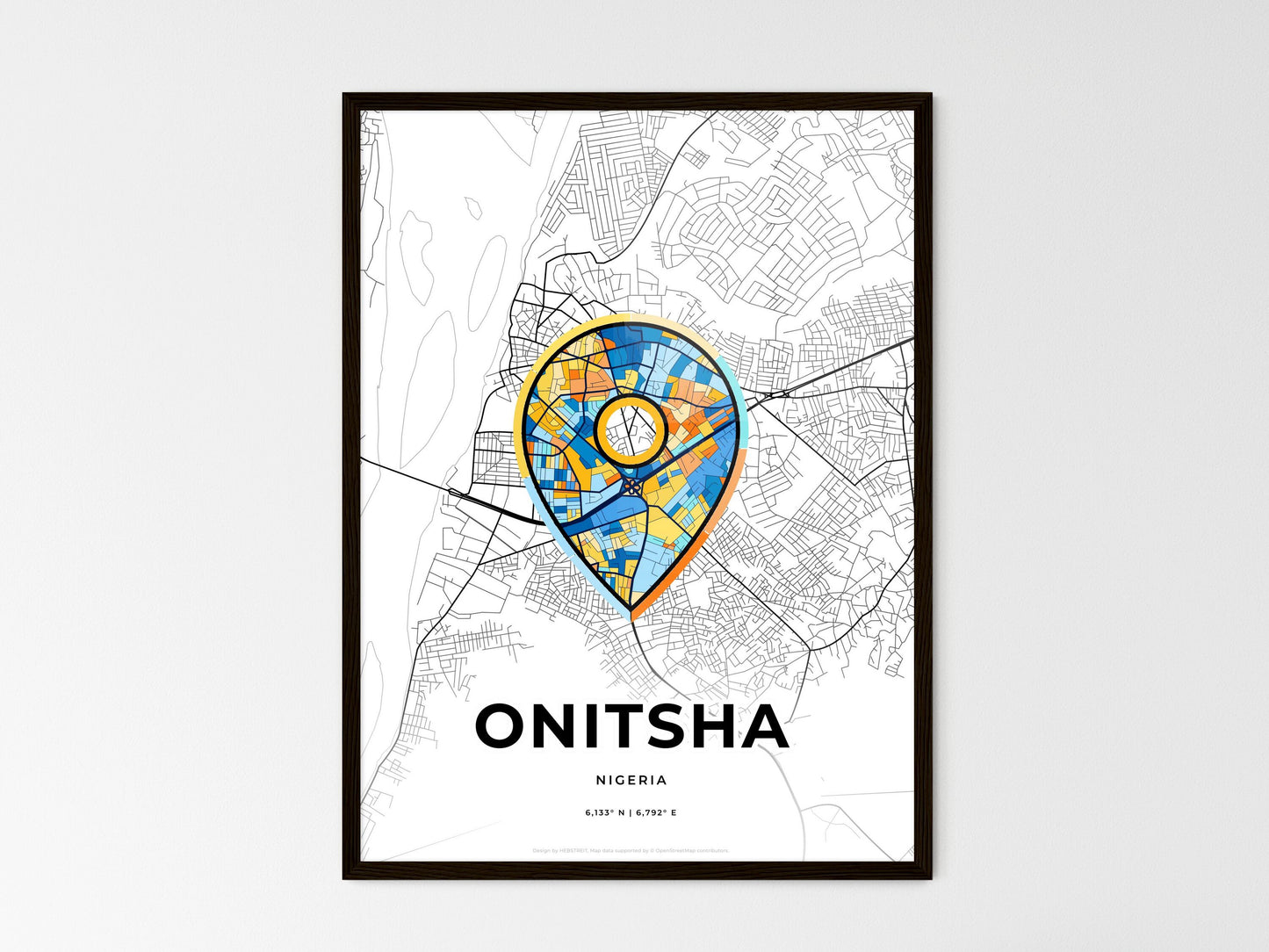 Onitsha Nigeria wedding art map with pointer icon