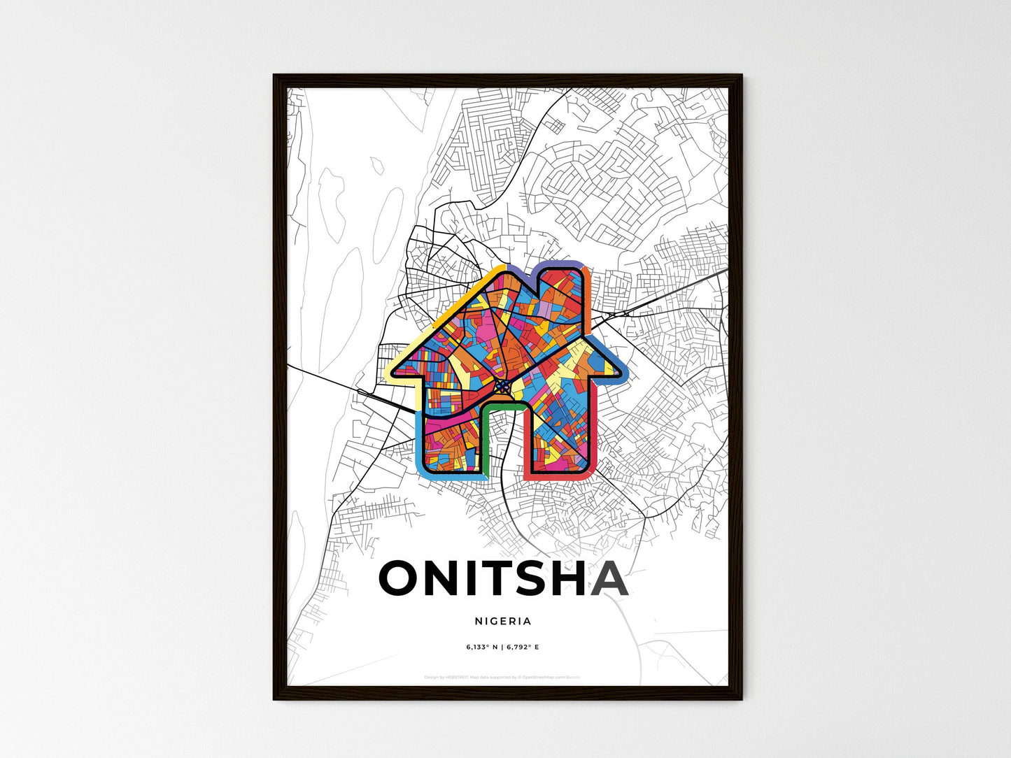 Onitsha Nigeria wedding art map with home icon