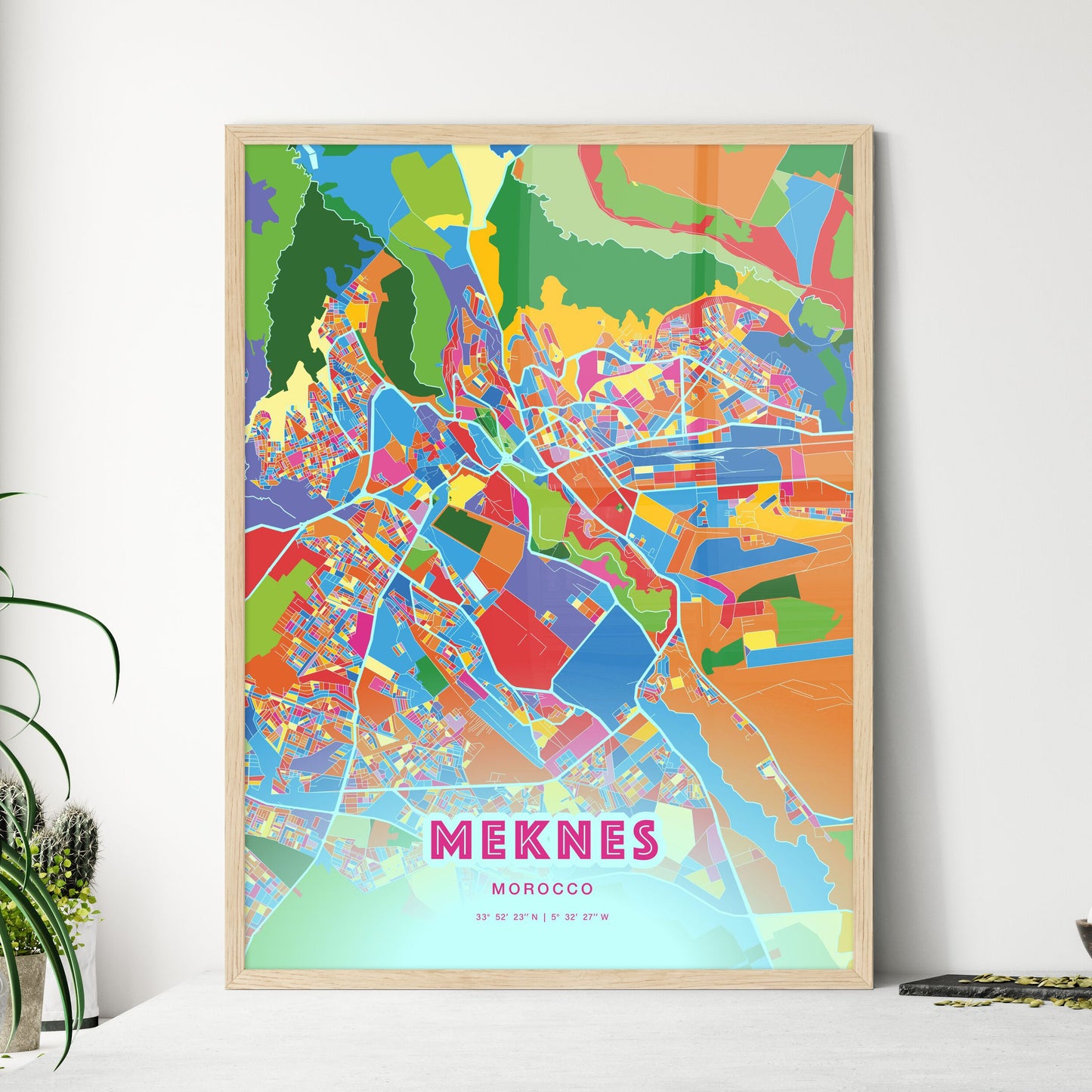 Colorful MEKNES MOROCCO Fine Art Map Crazy Colors