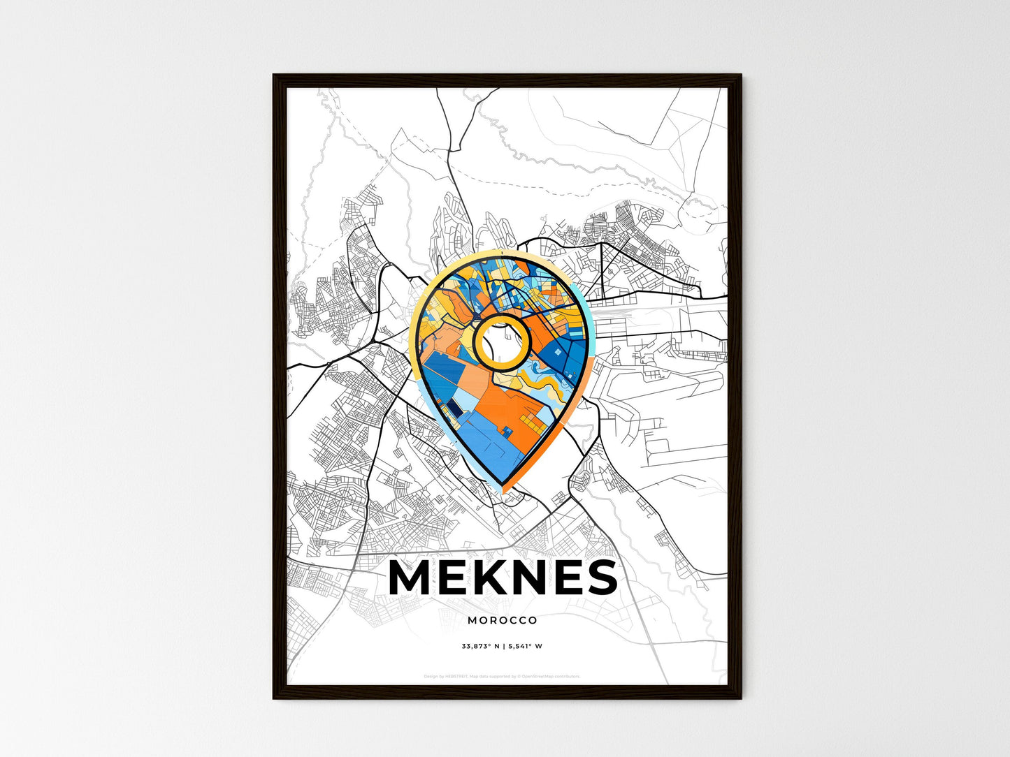 Meknes Morocco wedding art map with pointer icon
