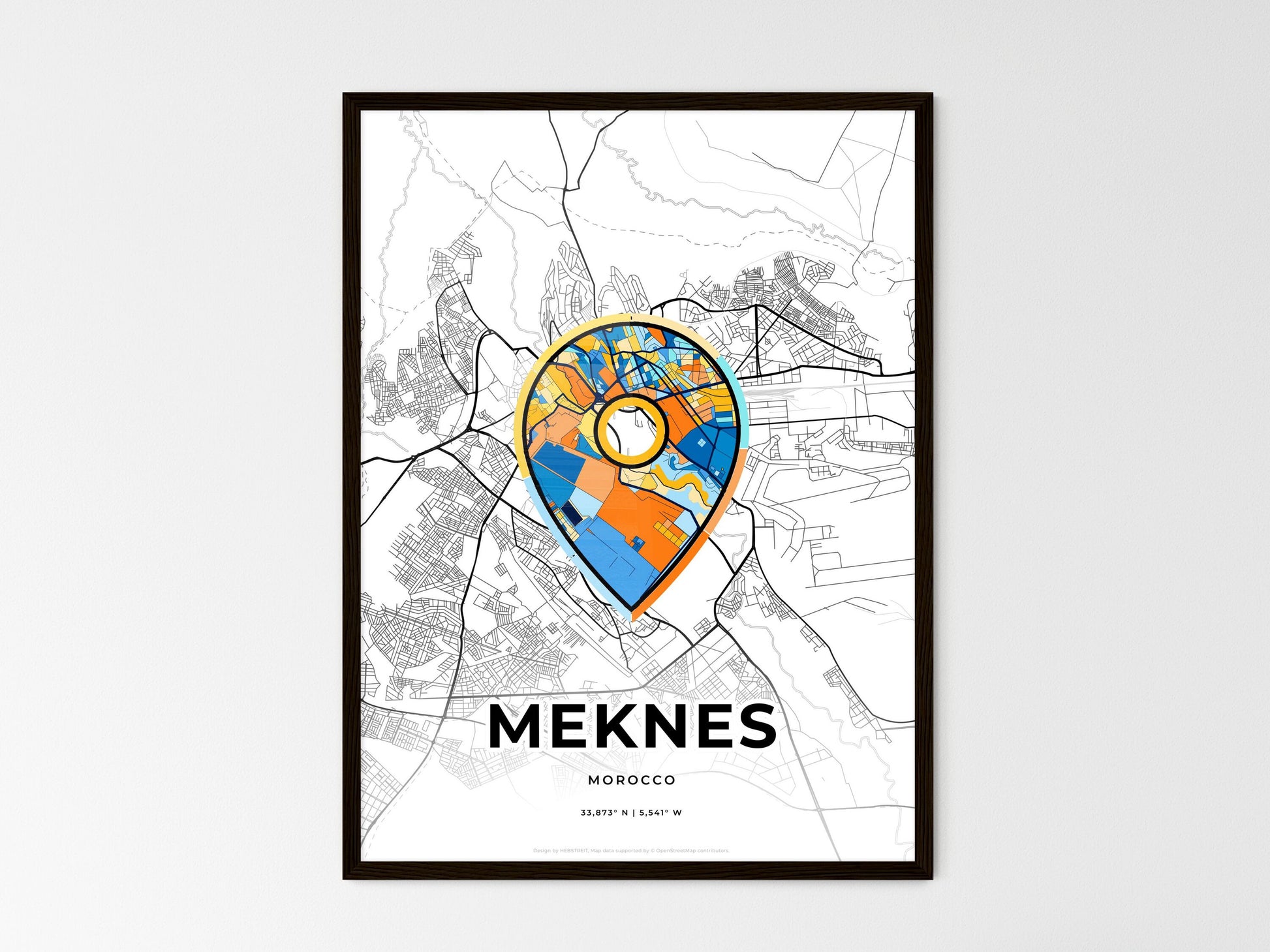 Meknes Morocco wedding art map with pointer icon