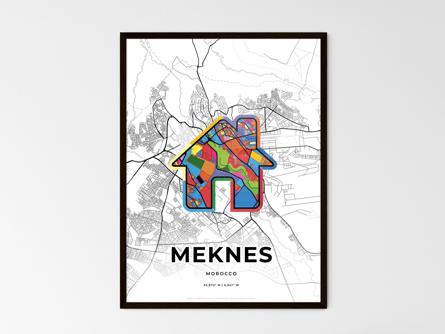 Meknes Morocco wedding art map with home icon
