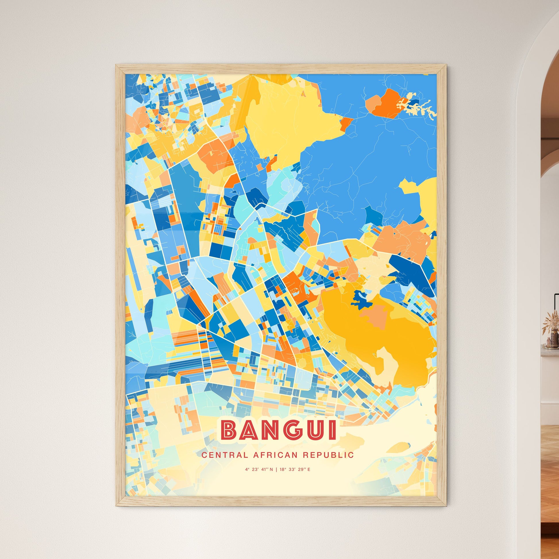 Colorful BANGUI CENTRAL AFRICAN REPUBLIC Fine Art Map Blue Orange