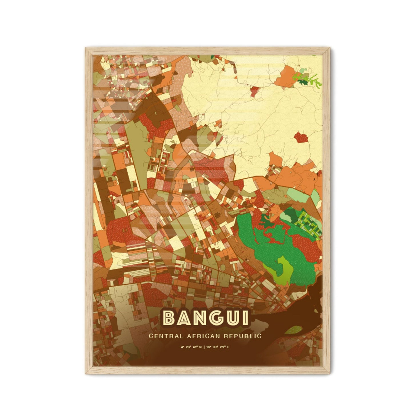 Colorful BANGUI CENTRAL AFRICAN REPUBLIC Fine Art Map Farmhouse