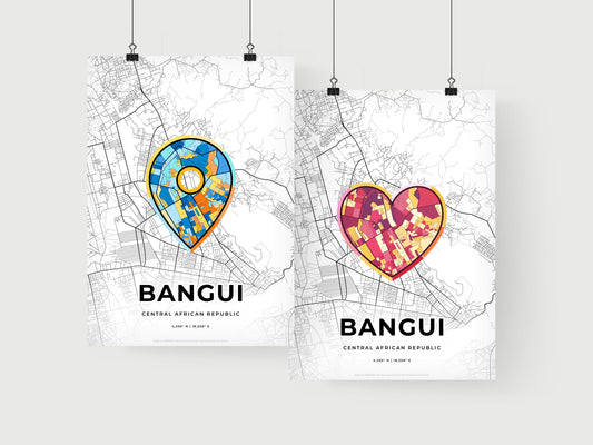 BANGUI CENTRAL AFRICAN REPUBLIC minimal art map with a colorful icon. Where it all began, Couple map gift.