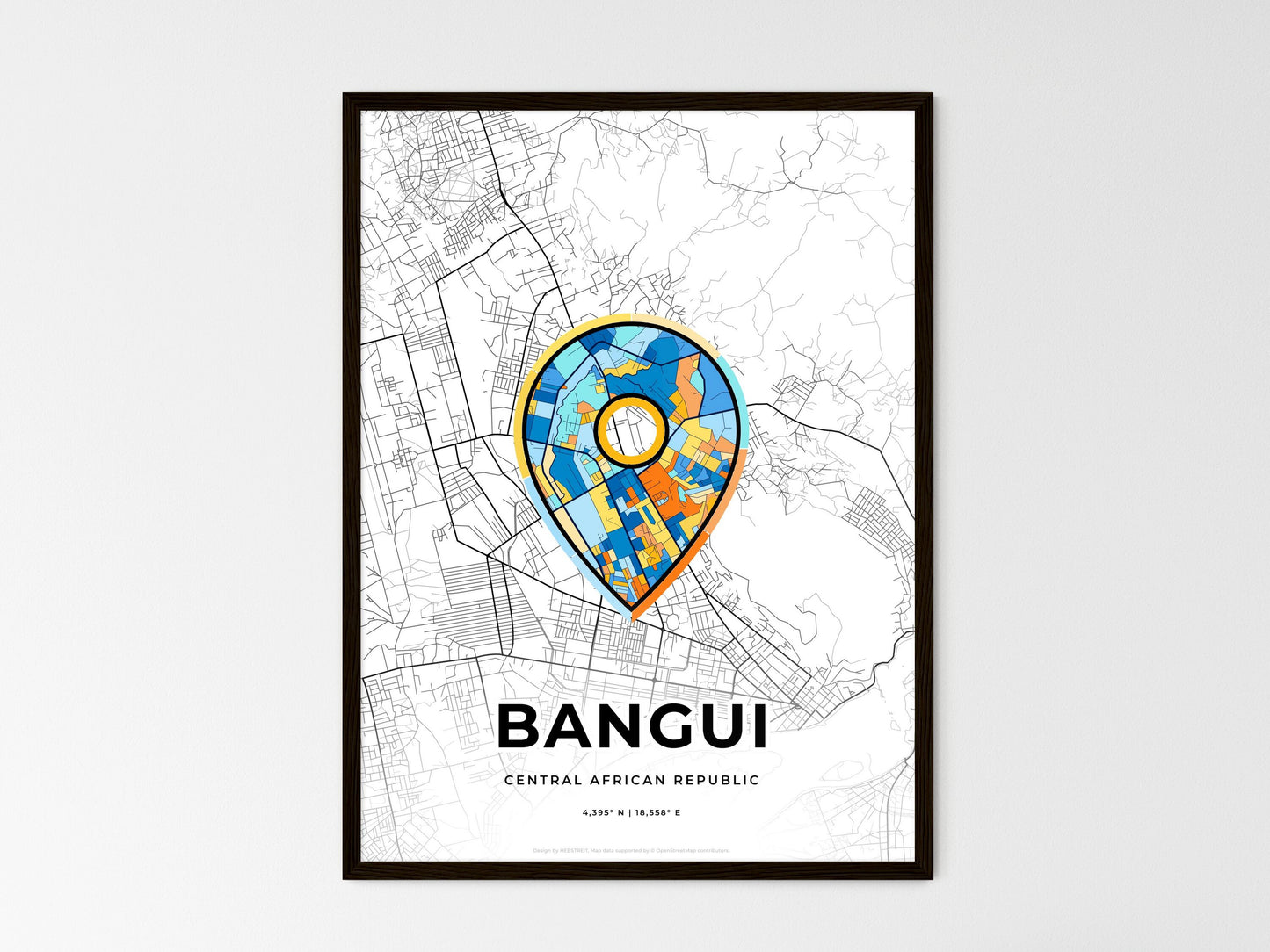 BANGUI CENTRAL AFRICAN REPUBLIC minimal art map with a colorful icon. Where it all began, Couple map gift. Style 1