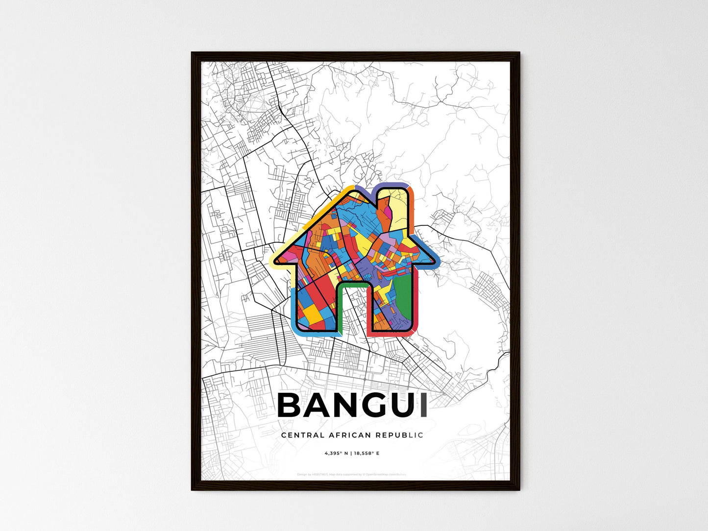 BANGUI CENTRAL AFRICAN REPUBLIC minimal art map with a colorful icon. Where it all began, Couple map gift. Style 3