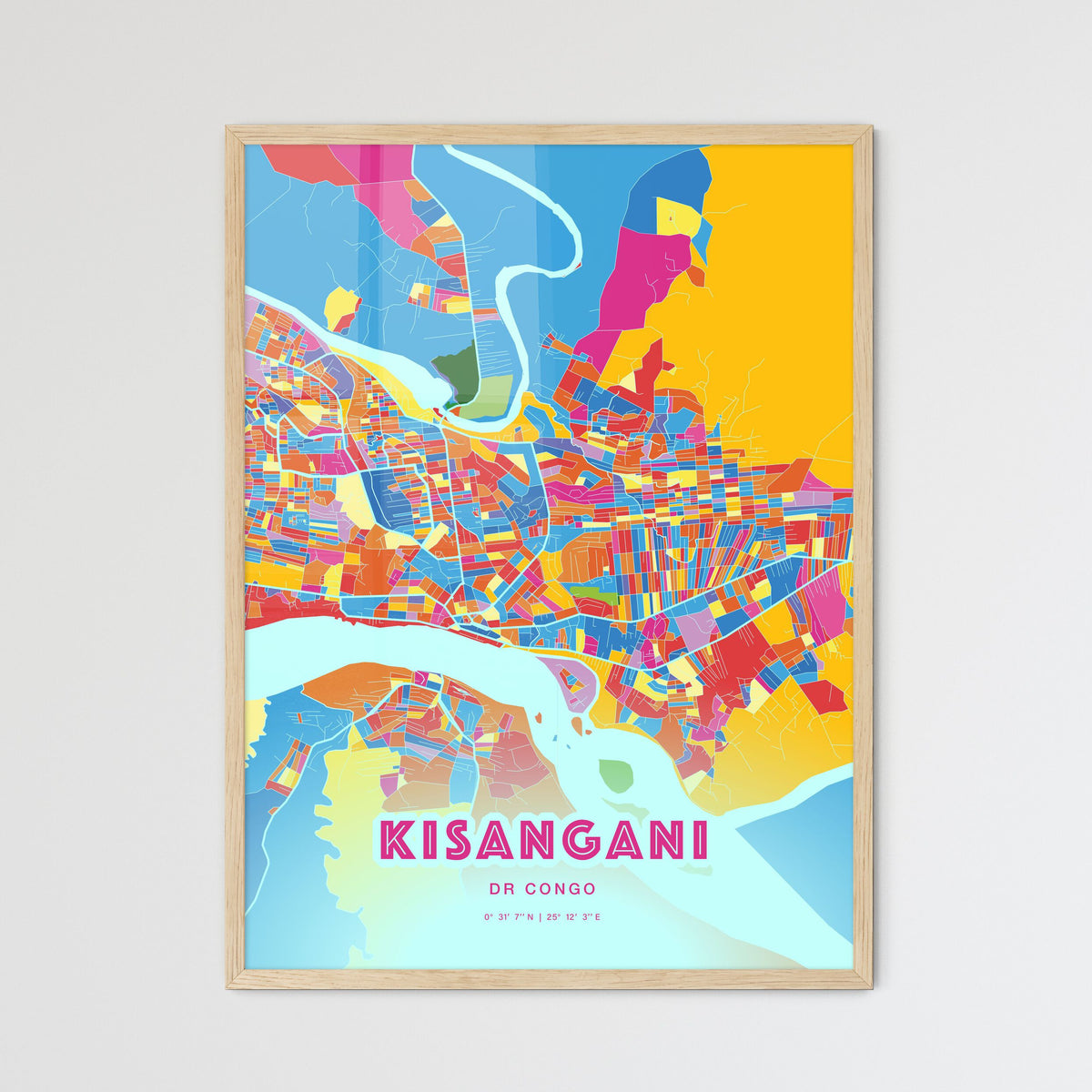 Colorful KISANGANI DR CONGO Fine Art Map Crazy Colors