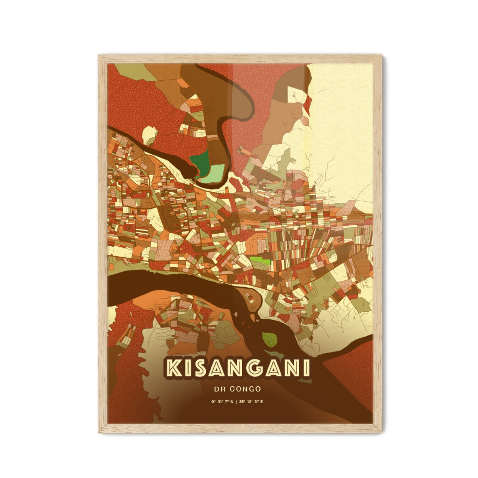 Colorful KISANGANI DR CONGO Fine Art Map Farmhouse