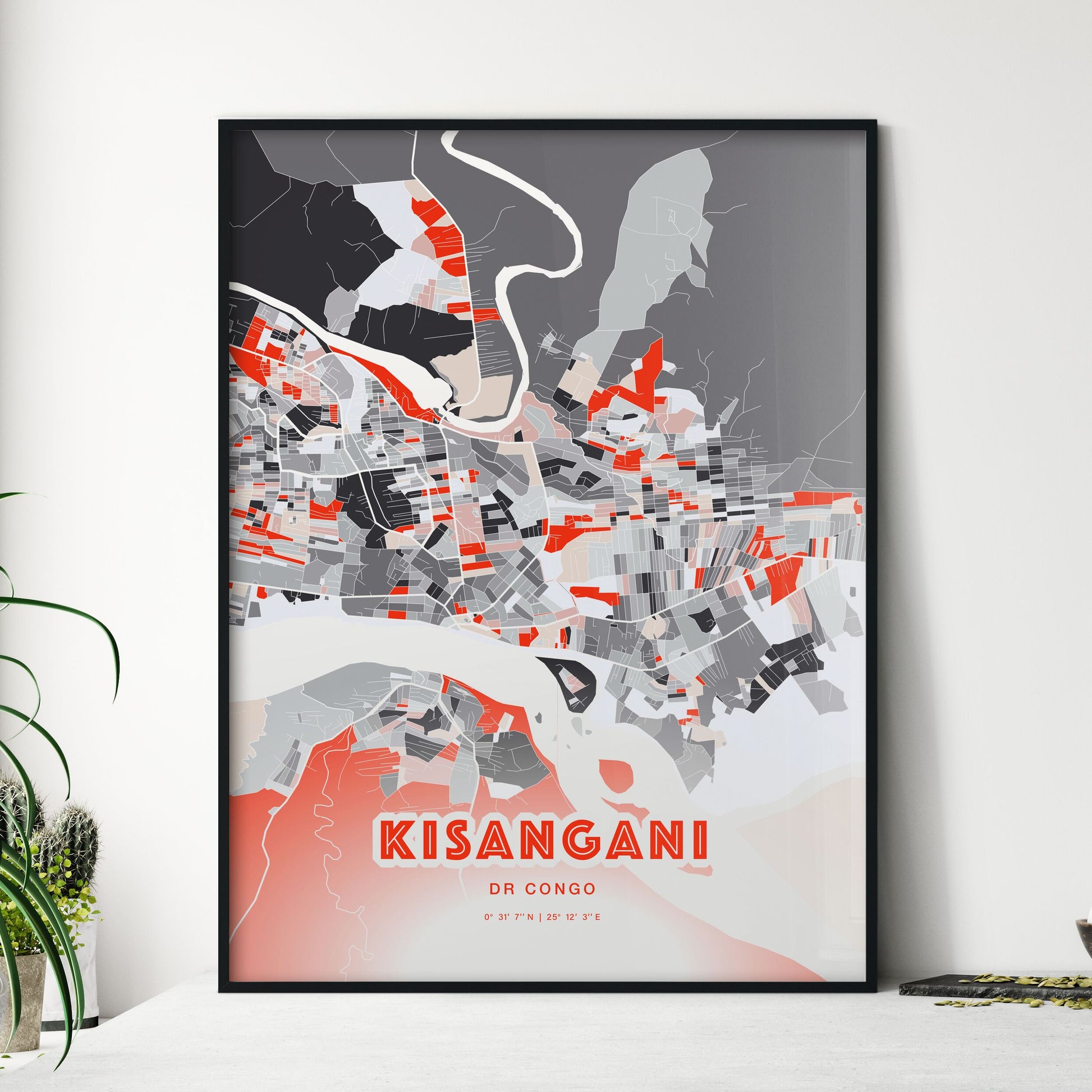 Colorful KISANGANI DR CONGO Fine Art Map Modern