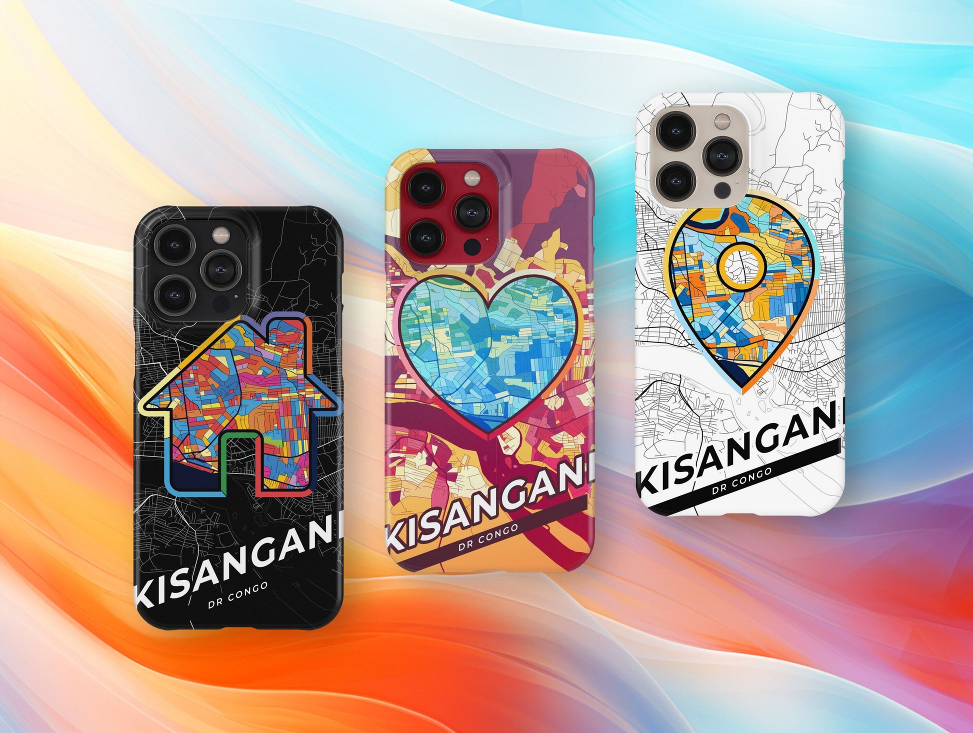 Kisangani Dr Congo slim phone case with colorful icon. Birthday, wedding or housewarming gift. Couple match cases.