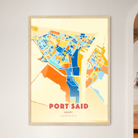 Colorful Port Said Egypt Fine Art Map Blue Orange