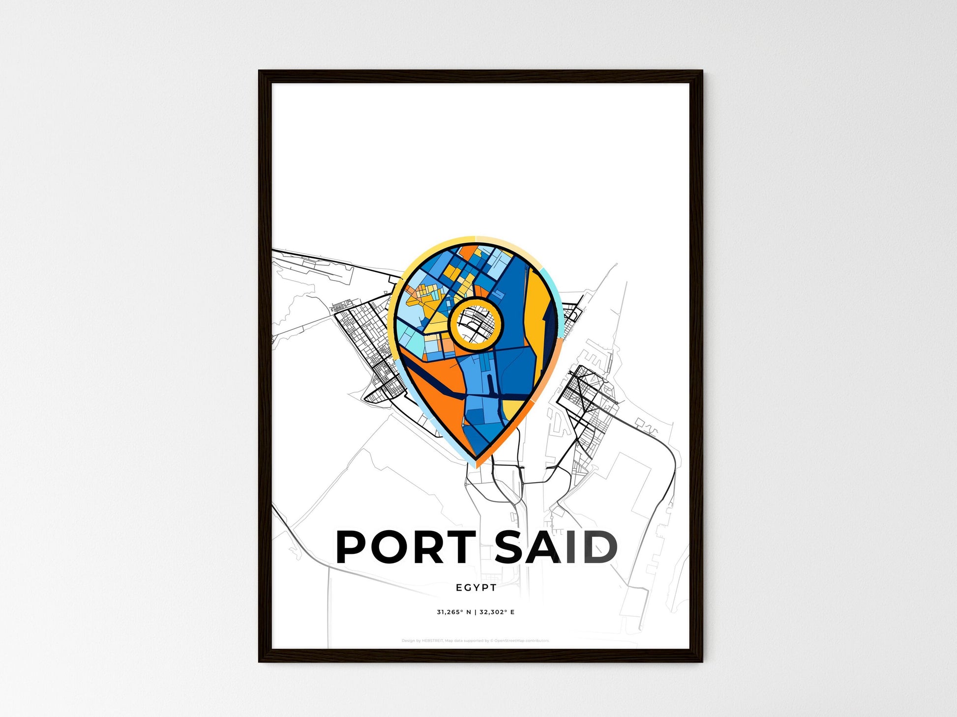 Port Said Egypt wedding art map with pointer icon