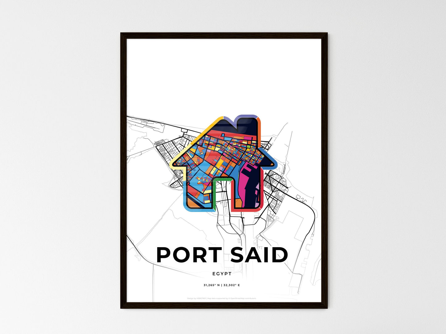 Port Said Egypt wedding art map with home icon