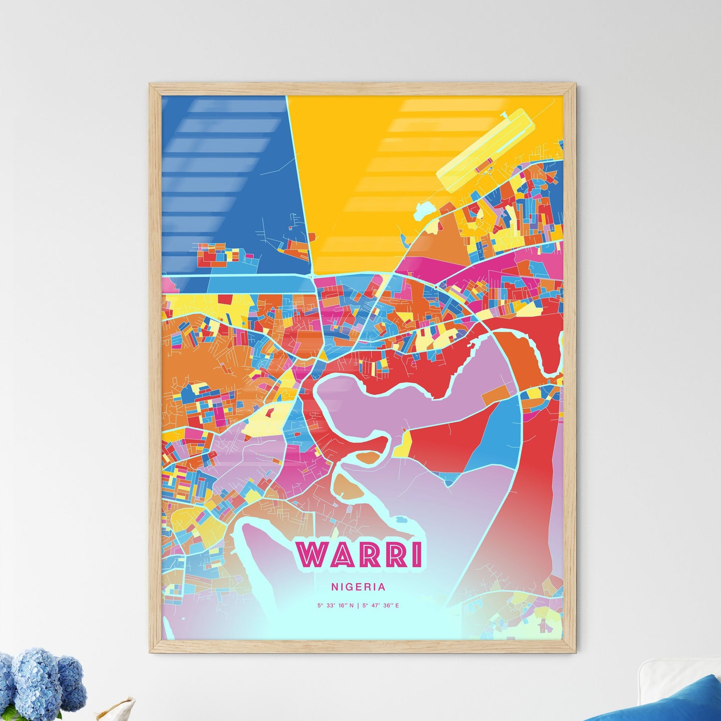 Colorful WARRI NIGERIA Fine Art Map Crazy Colors