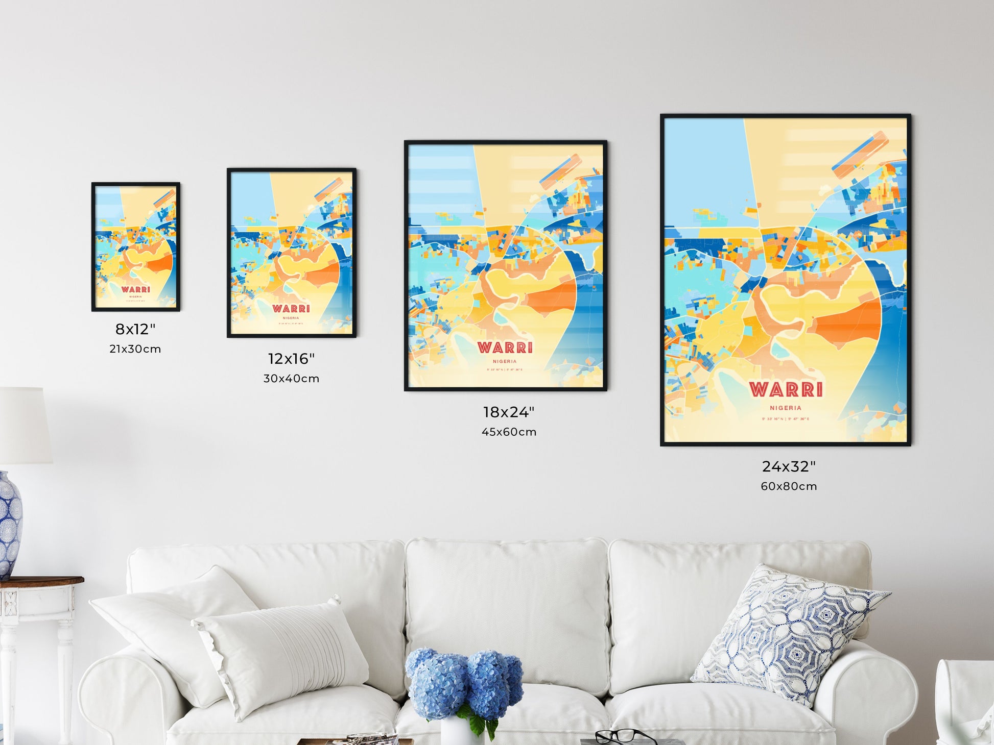 Colorful WARRI NIGERIA Fine Art Map