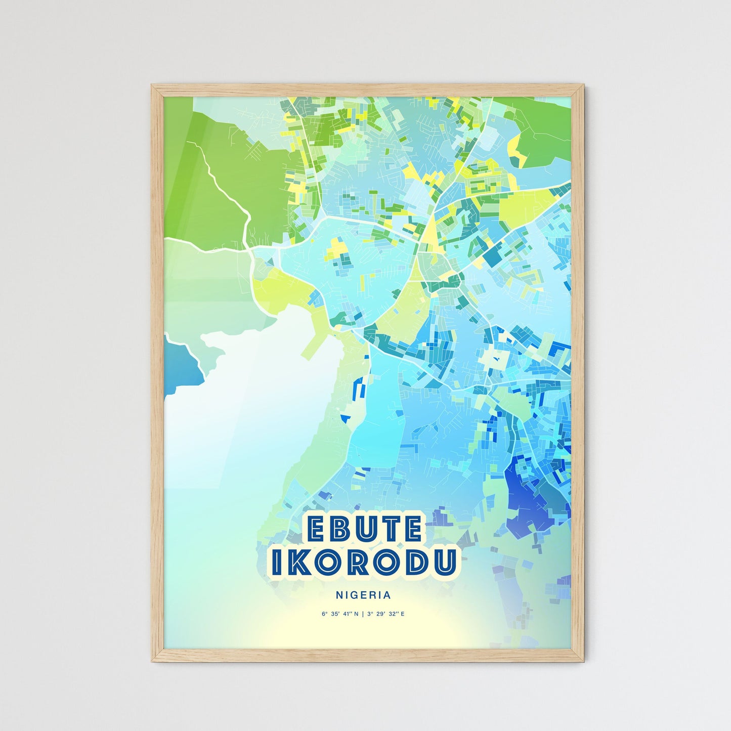 Colorful EBUTE IKORODU NIGERIA Fine Art Map Cool Blue