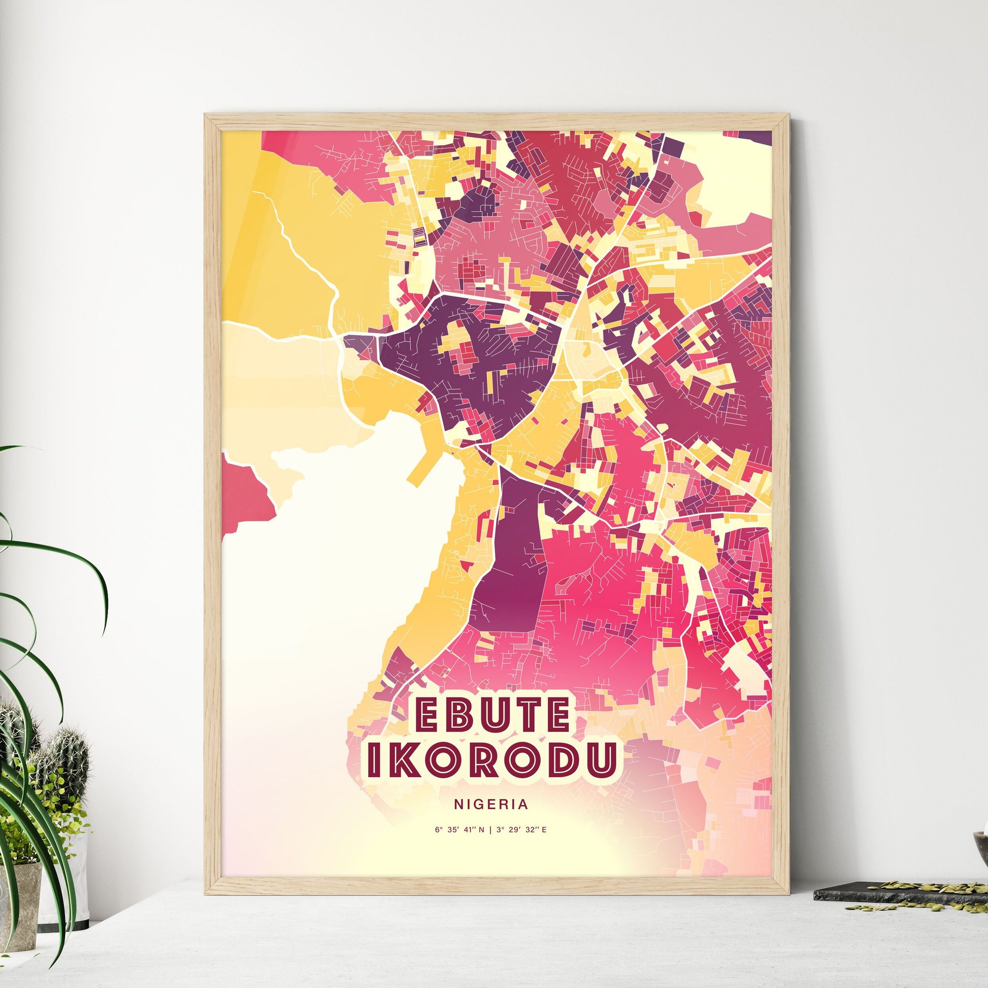 Colorful EBUTE IKORODU NIGERIA Fine Art Map Hot Red