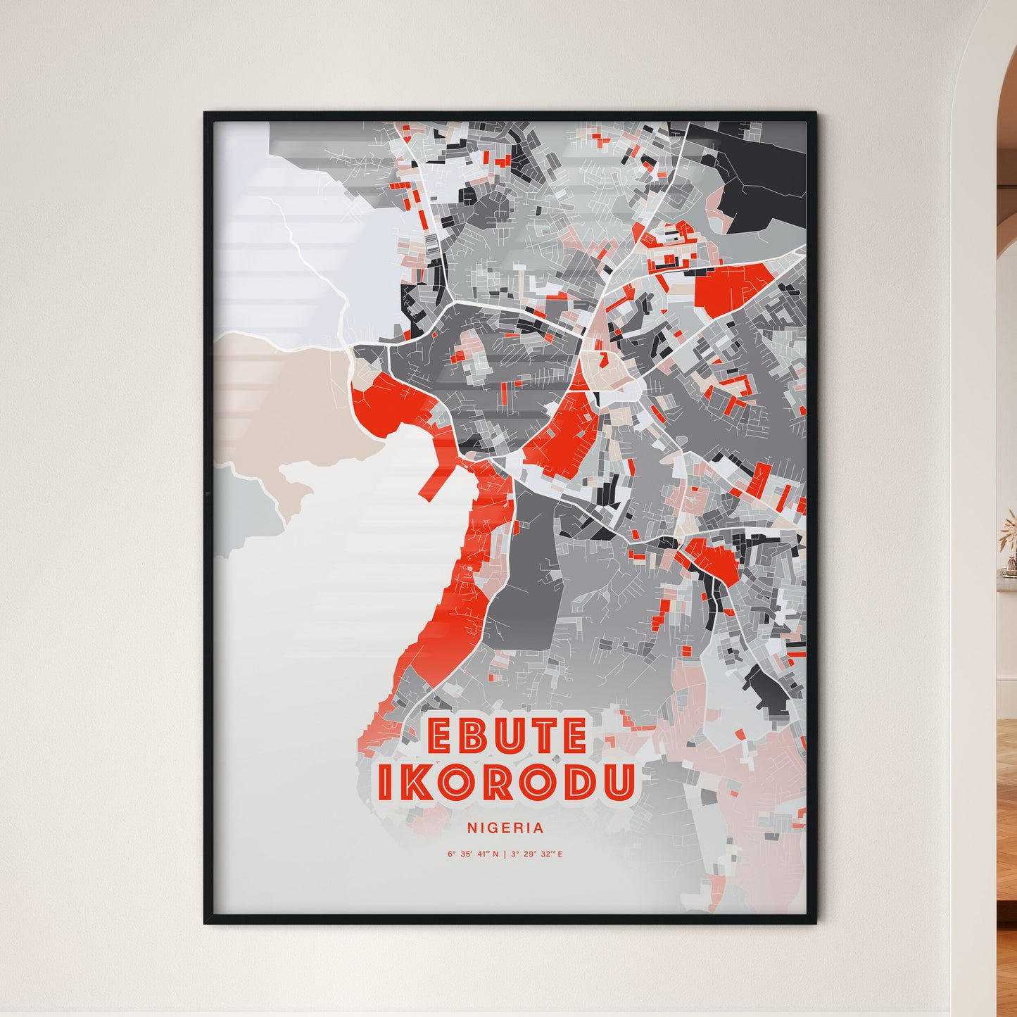 Colorful EBUTE IKORODU NIGERIA Fine Art Map Modern