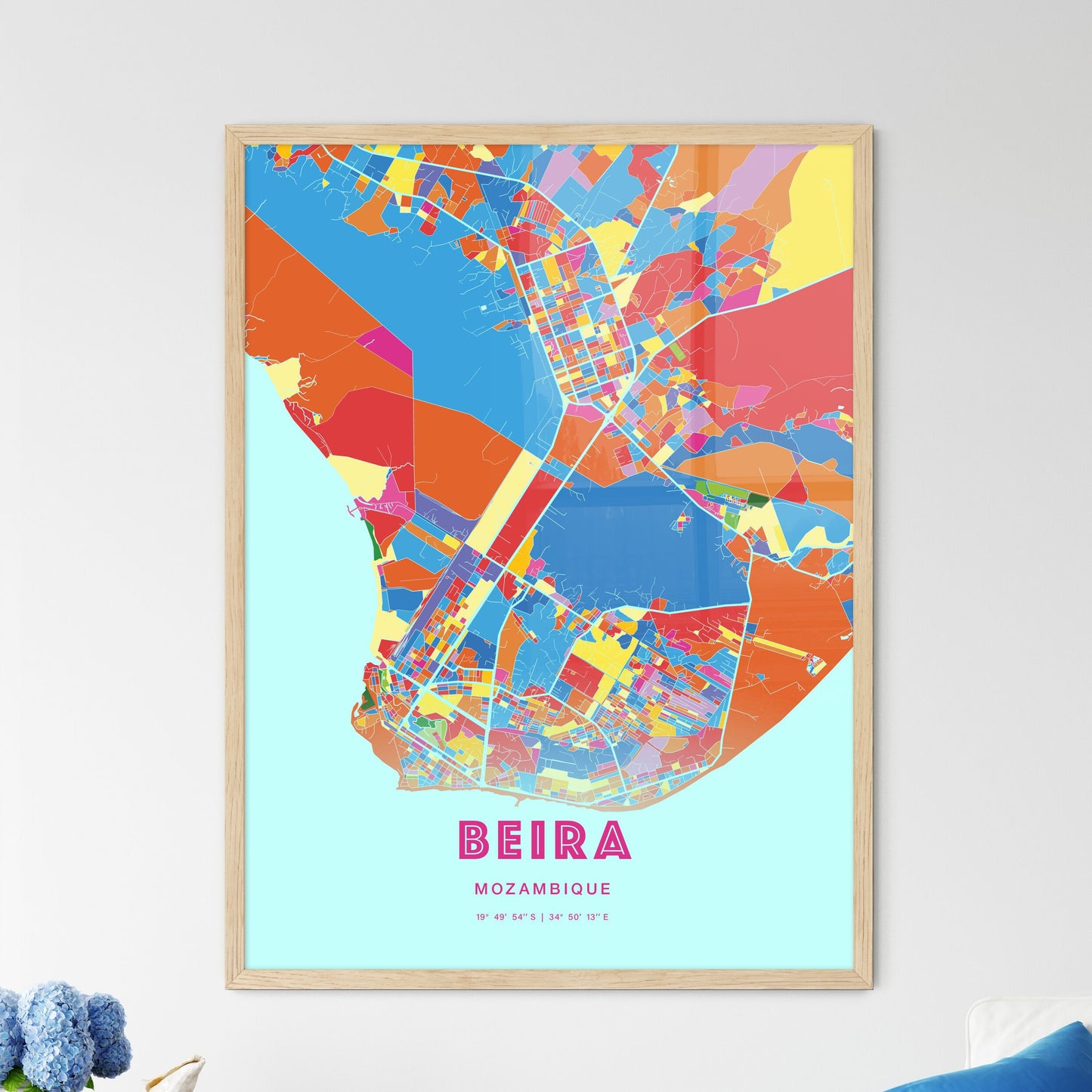 Colorful BEIRA MOZAMBIQUE Fine Art Map Crazy Colors