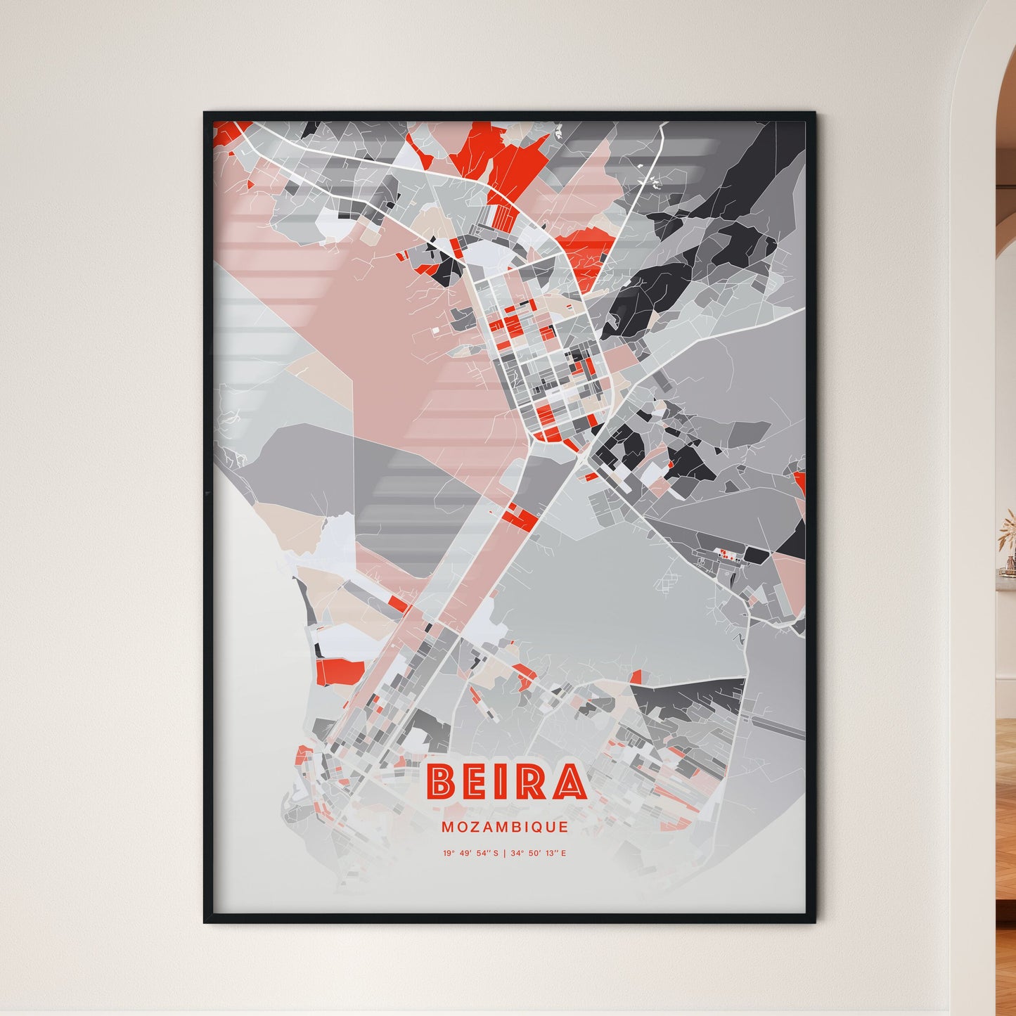 Colorful BEIRA MOZAMBIQUE Fine Art Map Modern