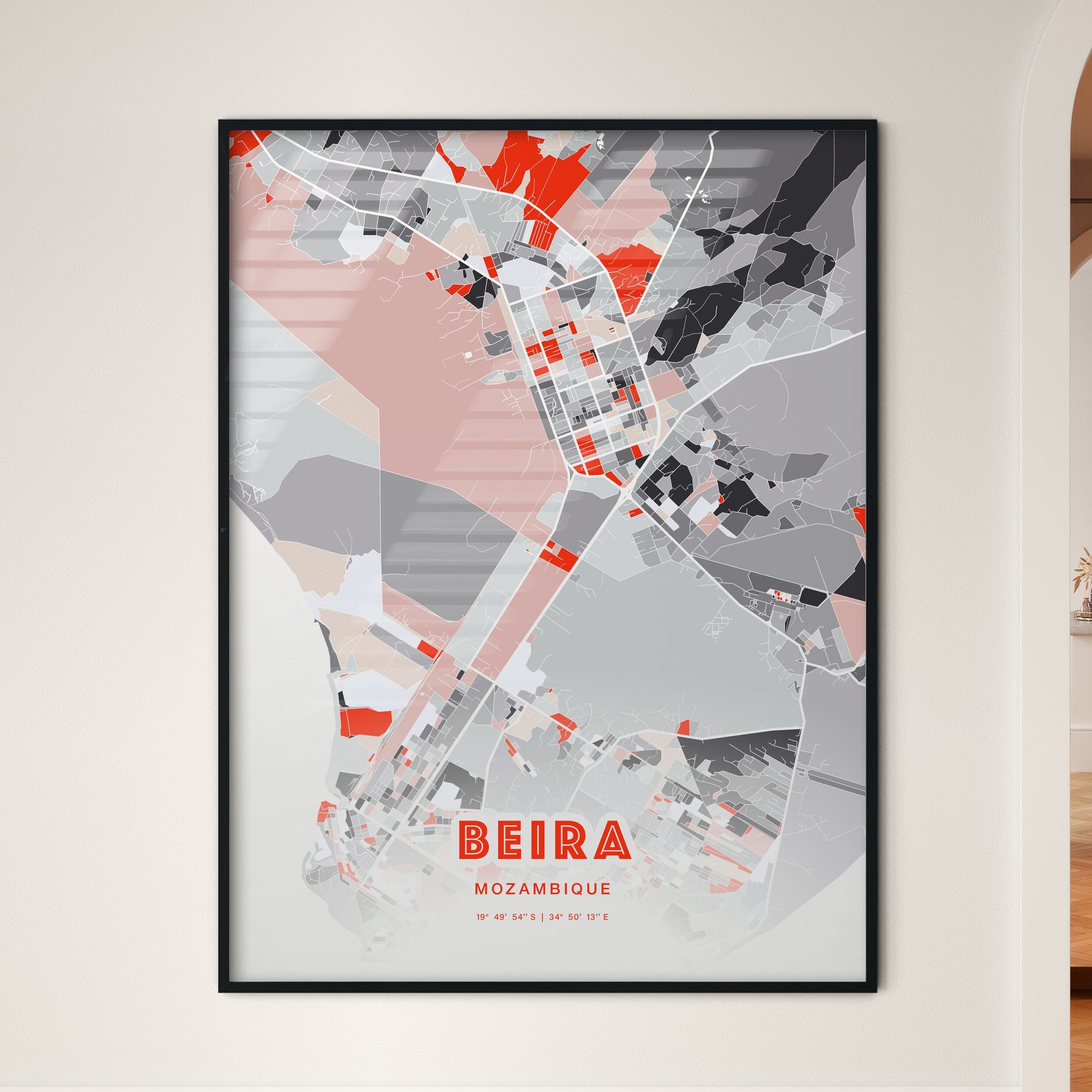 Colorful BEIRA MOZAMBIQUE Fine Art Map Modern