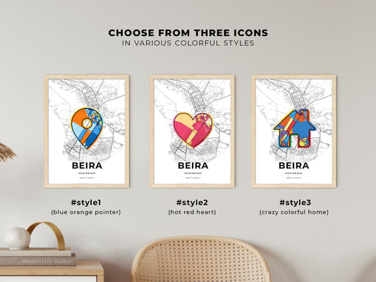 Beira Mozambique maps with colorful icons