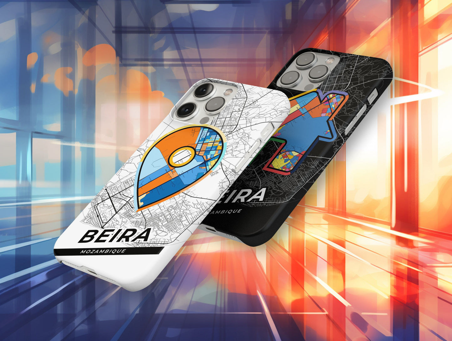 Beira Mozambique slim phone case with colorful icon. Birthday, wedding or housewarming gift. Couple match cases.