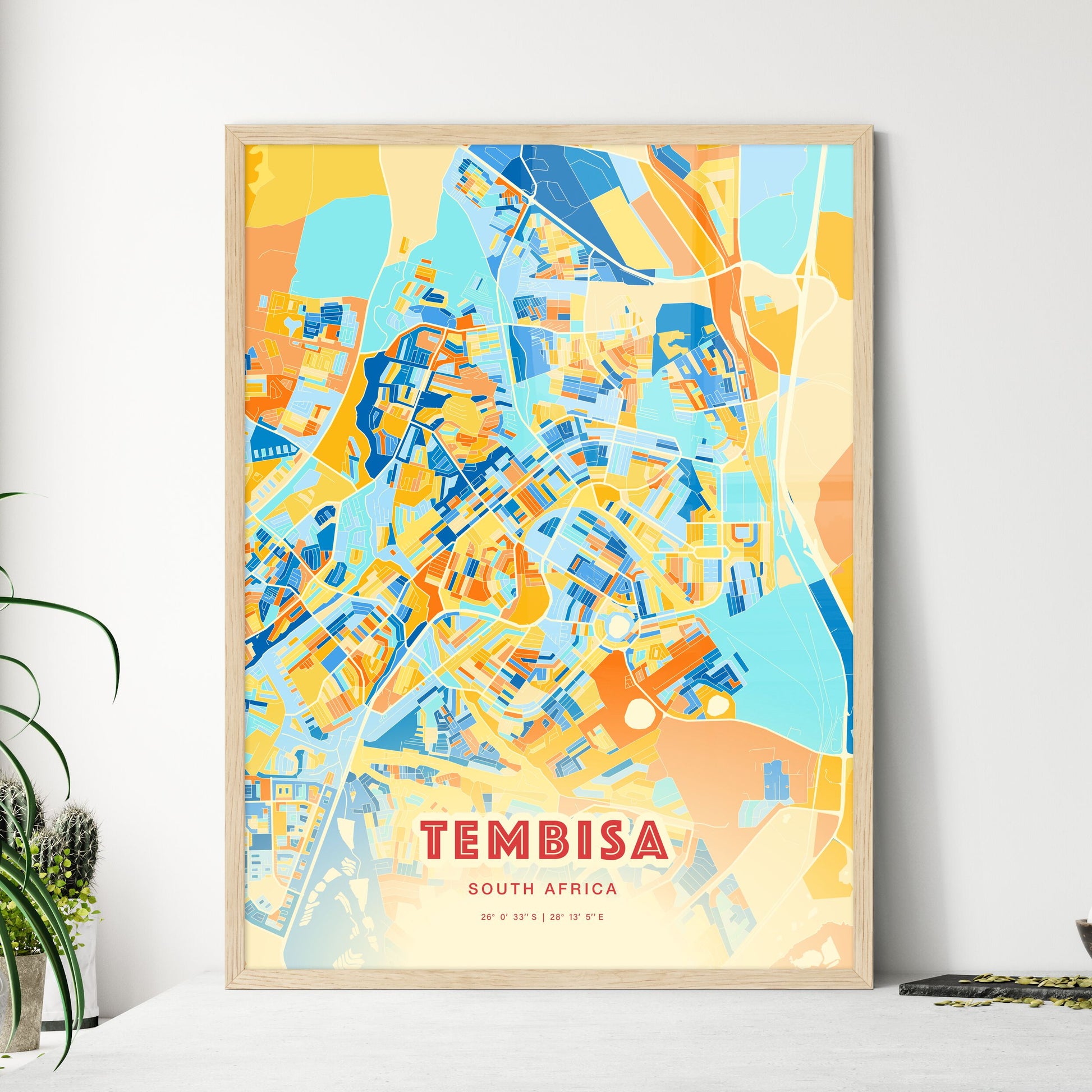 Colorful TEMBISA SOUTH AFRICA Fine Art Map Blue Orange