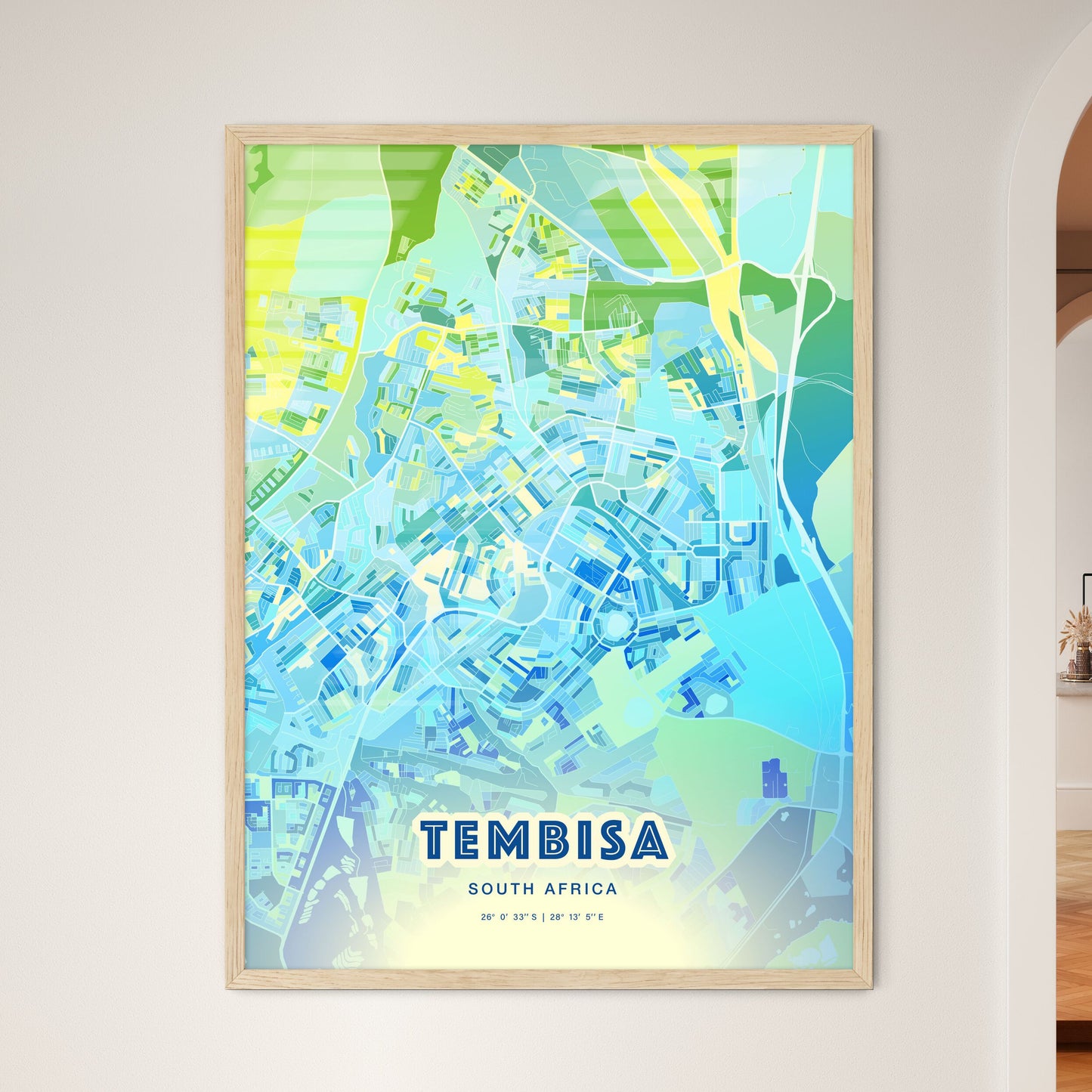 Colorful TEMBISA SOUTH AFRICA Fine Art Map Cool Blue