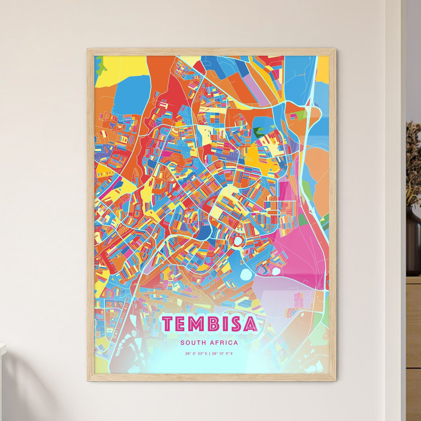 Colorful TEMBISA SOUTH AFRICA Fine Art Map Crazy Colors