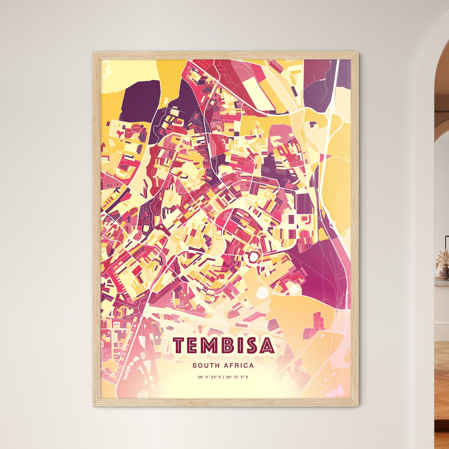 Colorful TEMBISA SOUTH AFRICA Fine Art Map Hot Red