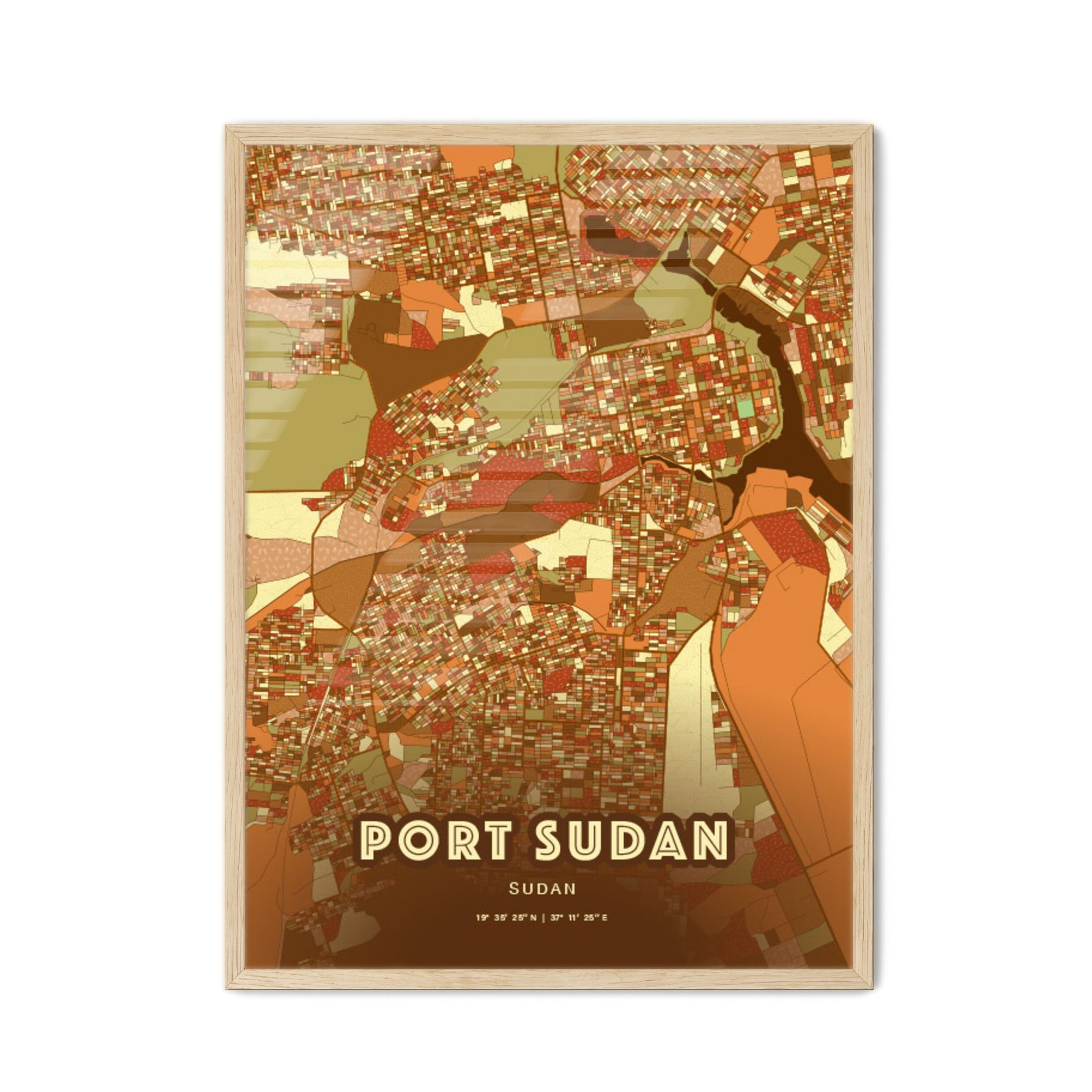 Colorful PORT SUDAN SUDAN Fine Art Map Farmhouse