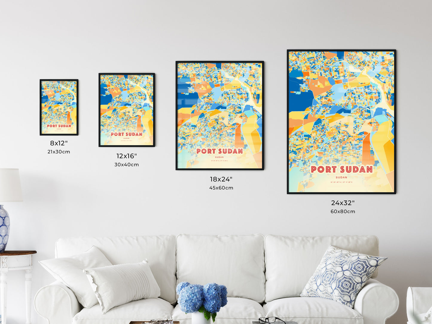 Colorful PORT SUDAN SUDAN Fine Art Map