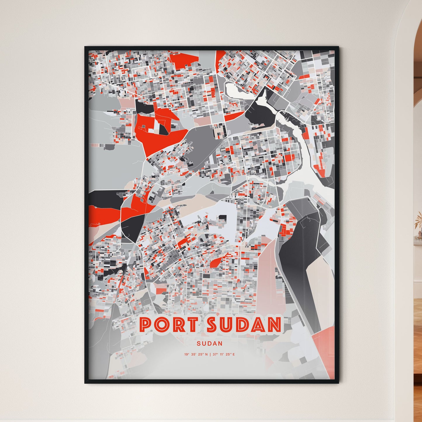 Colorful PORT SUDAN SUDAN Fine Art Map Modern