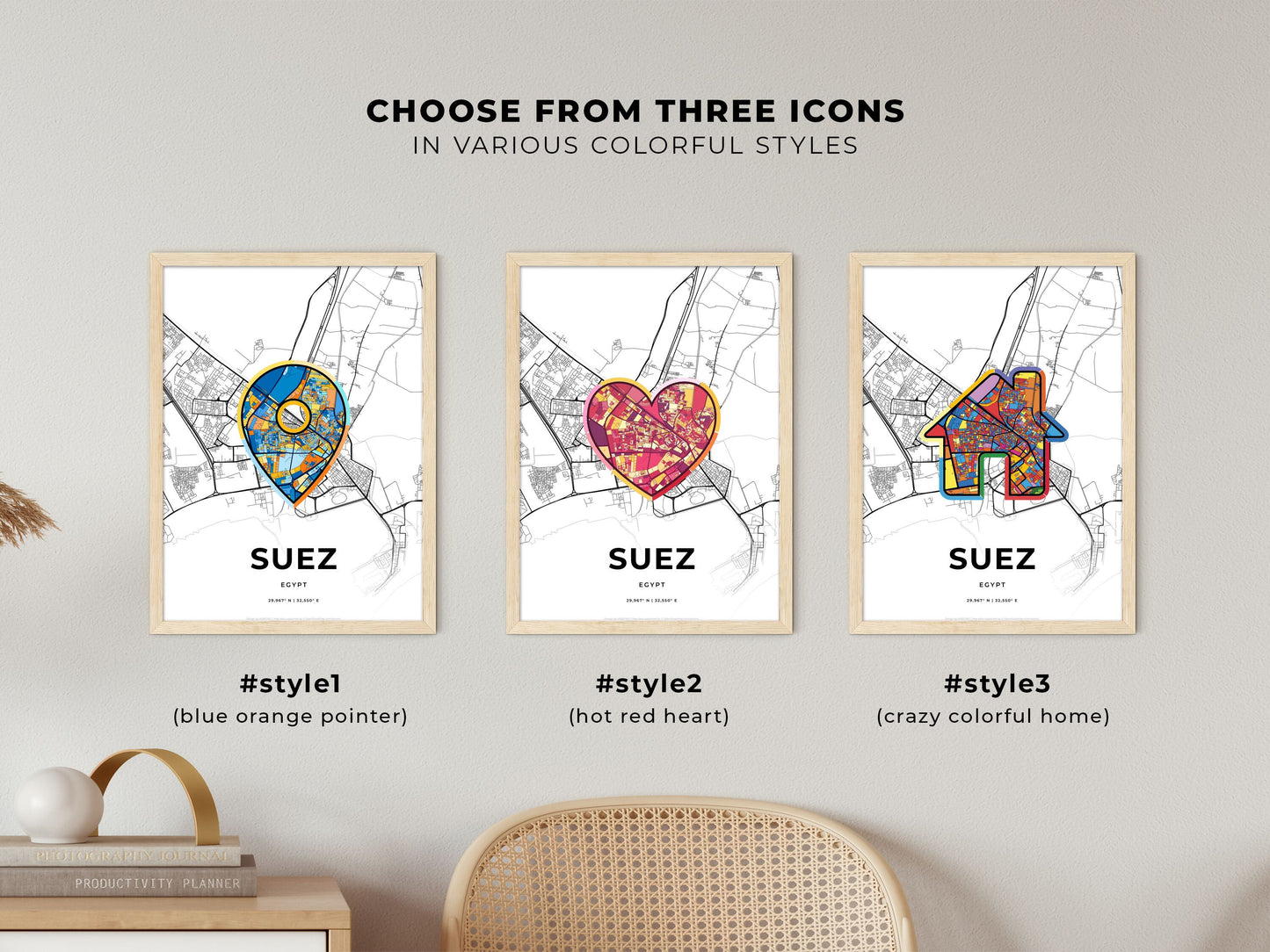 Suez Egypt maps with colorful icons