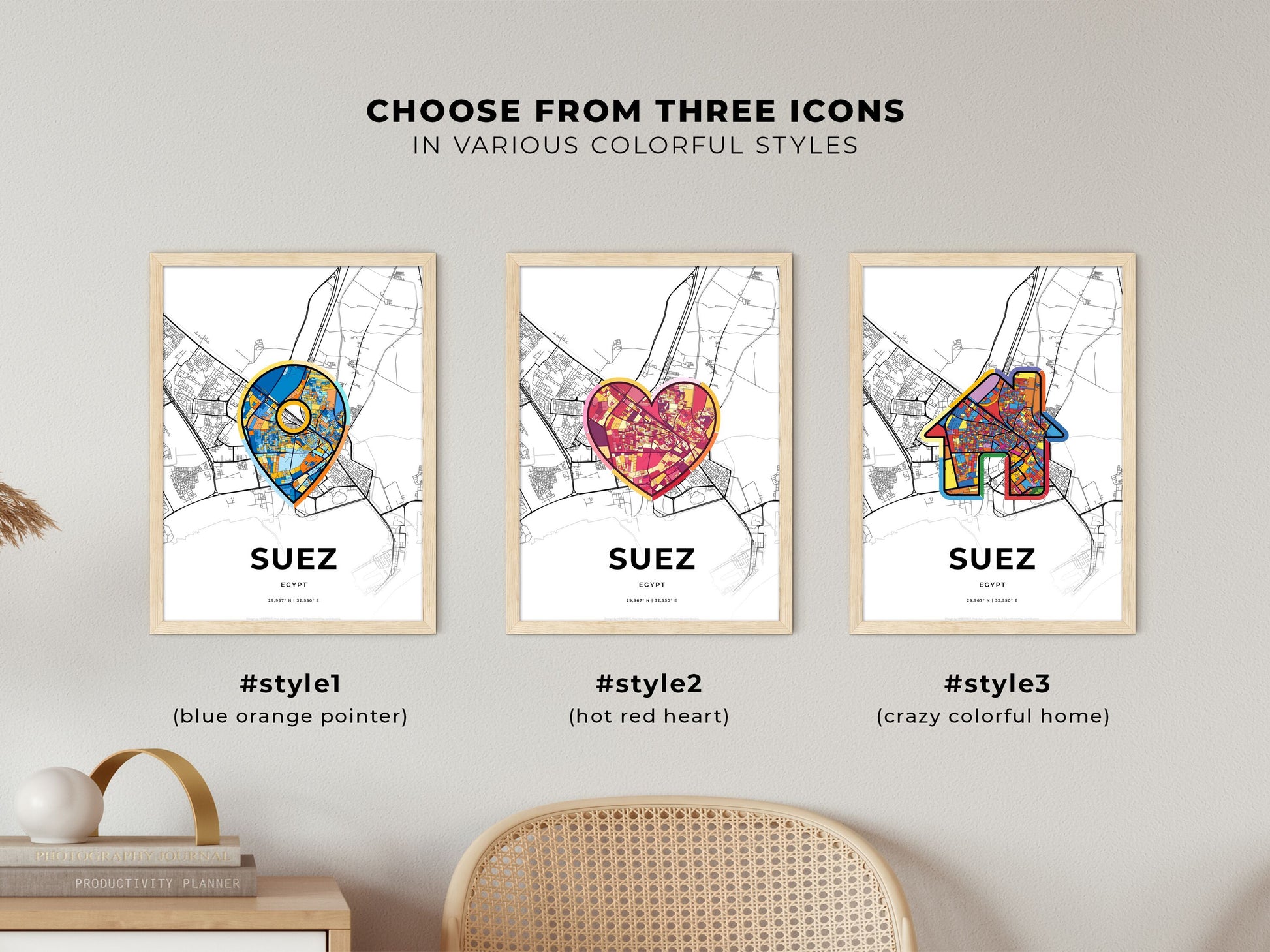 Suez Egypt maps with colorful icons