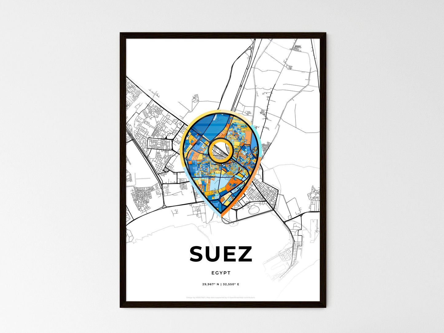 Suez Egypt wedding art map with pointer icon