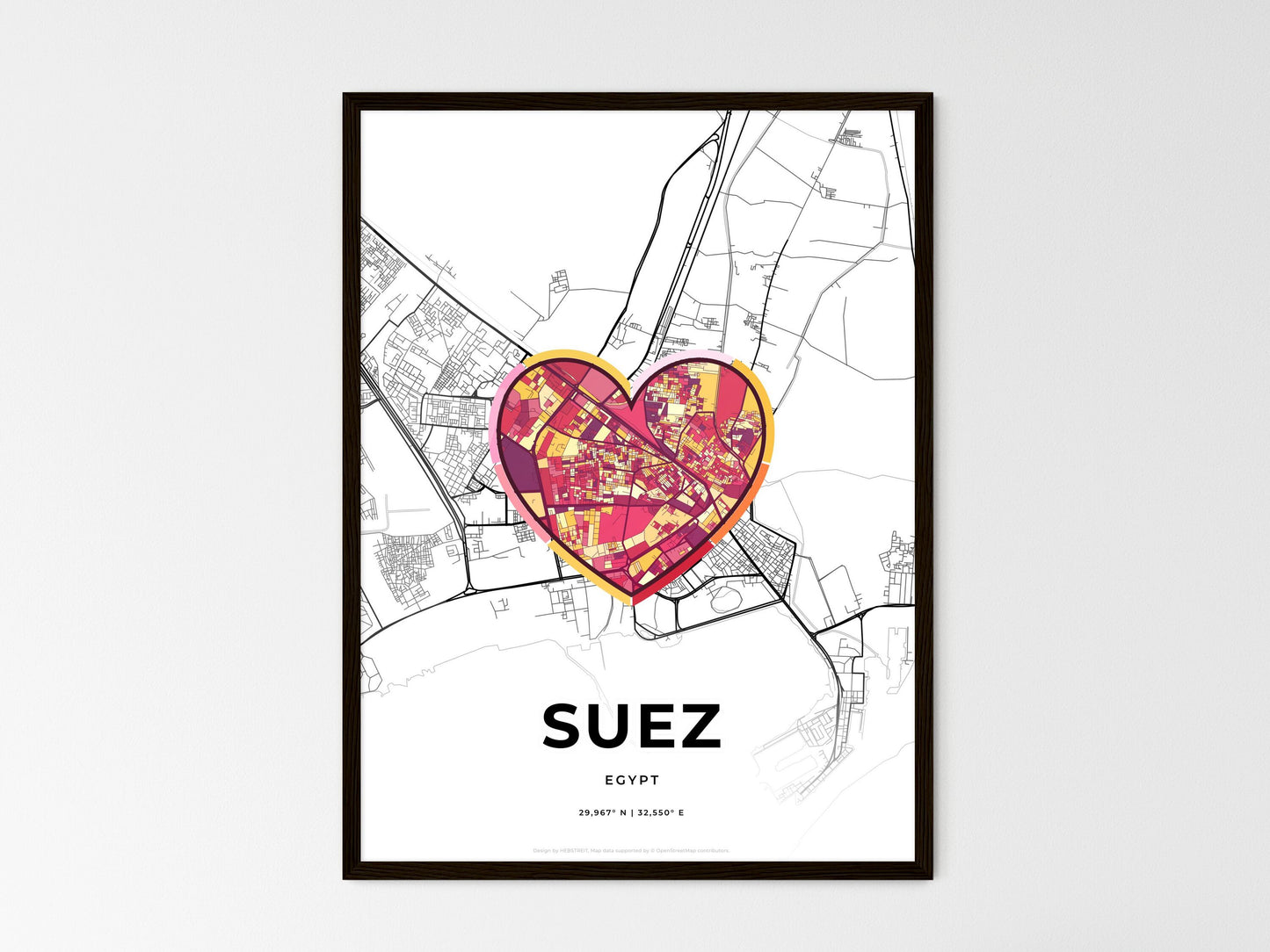 Suez Egypt wedding art map with heart icon