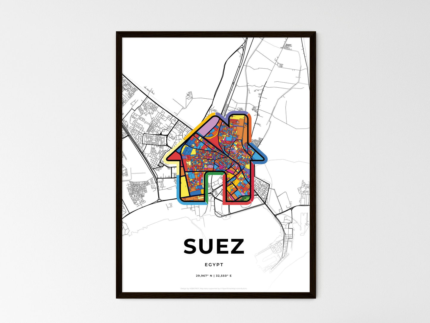 Suez Egypt wedding art map with home icon