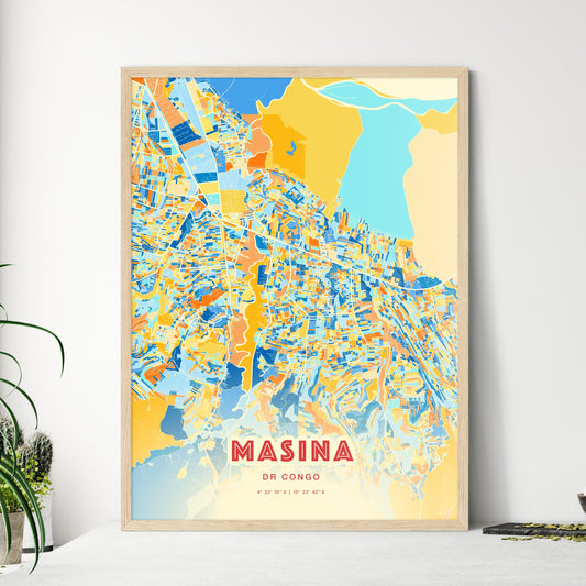 Colorful MASINA DR CONGO Fine Art Map Blue Orange