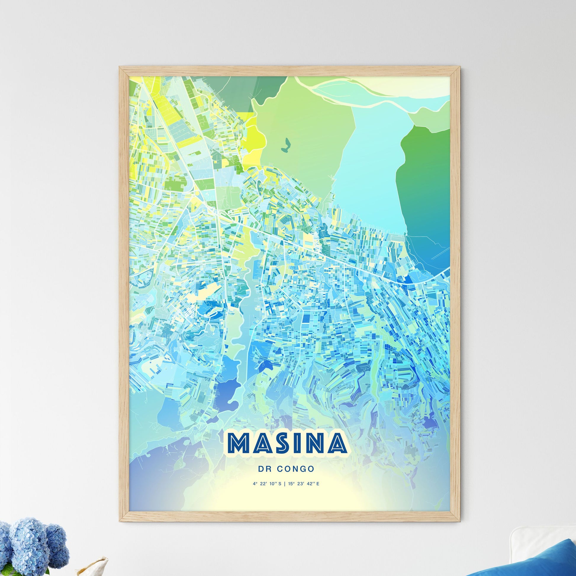 Colorful MASINA DR CONGO Fine Art Map Cool Blue