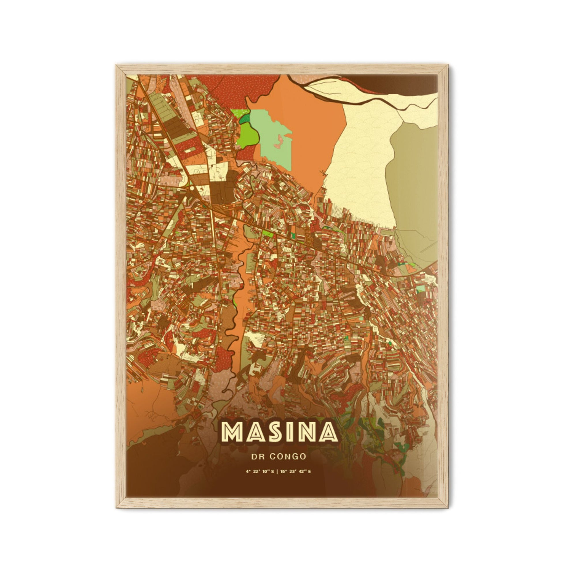 Colorful MASINA DR CONGO Fine Art Map Farmhouse