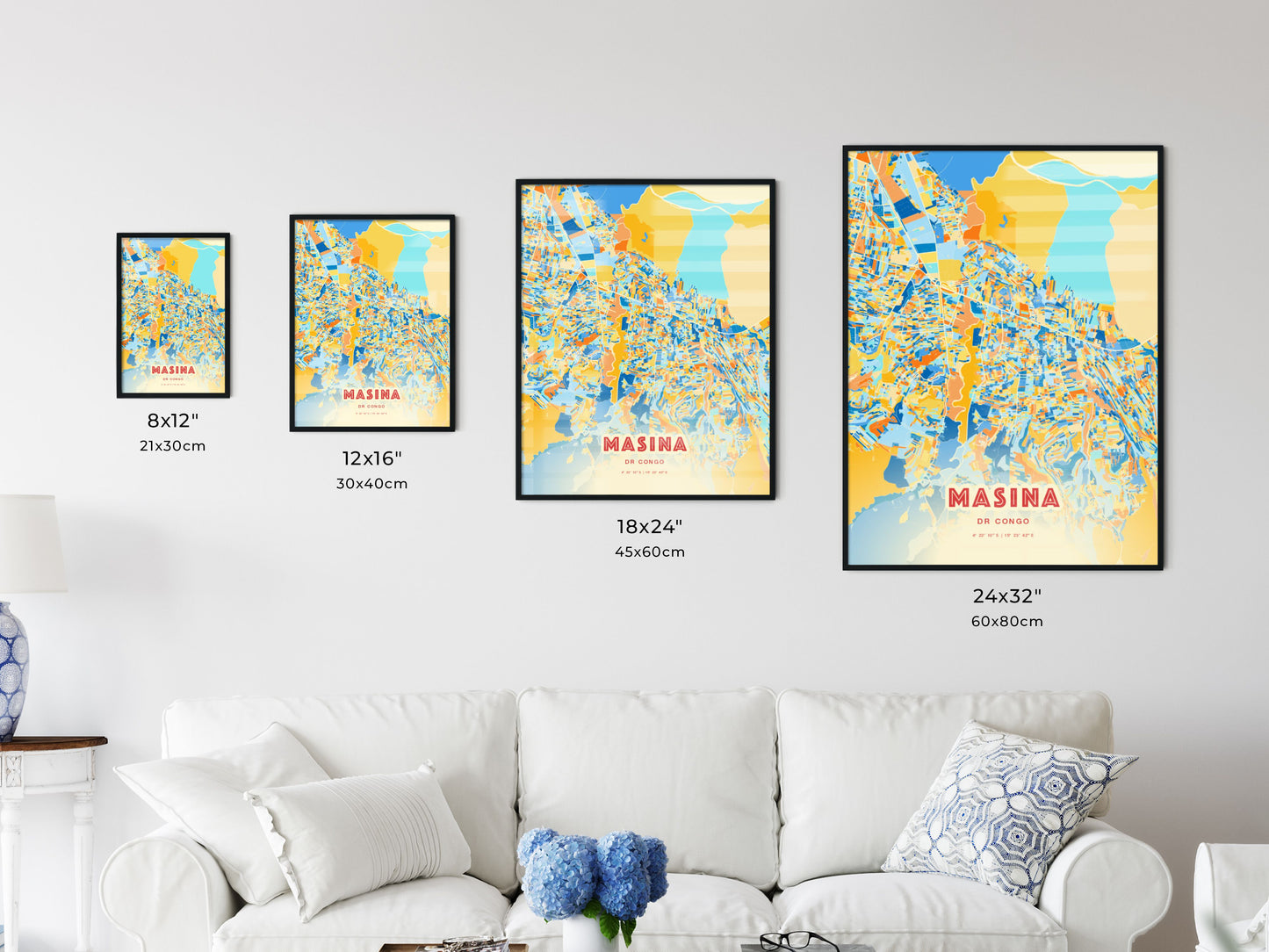 Colorful MASINA DR CONGO Fine Art Map Blue Orange