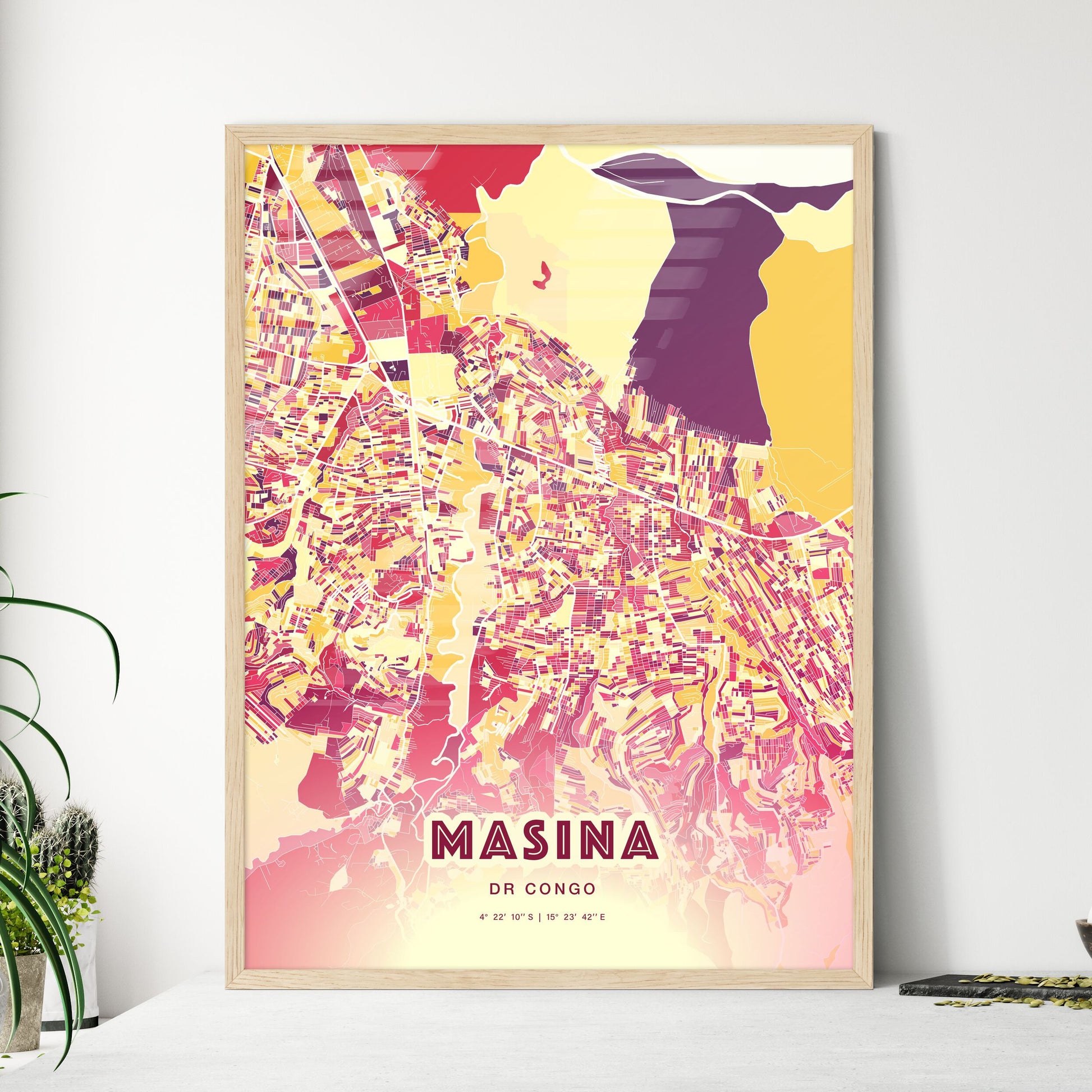 Colorful MASINA DR CONGO Fine Art Map Hot Red