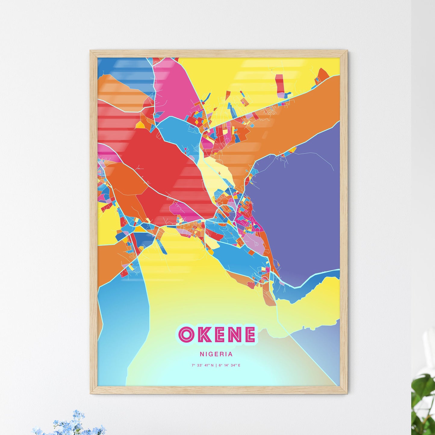 Colorful OKENE NIGERIA Fine Art Map Crazy Colors