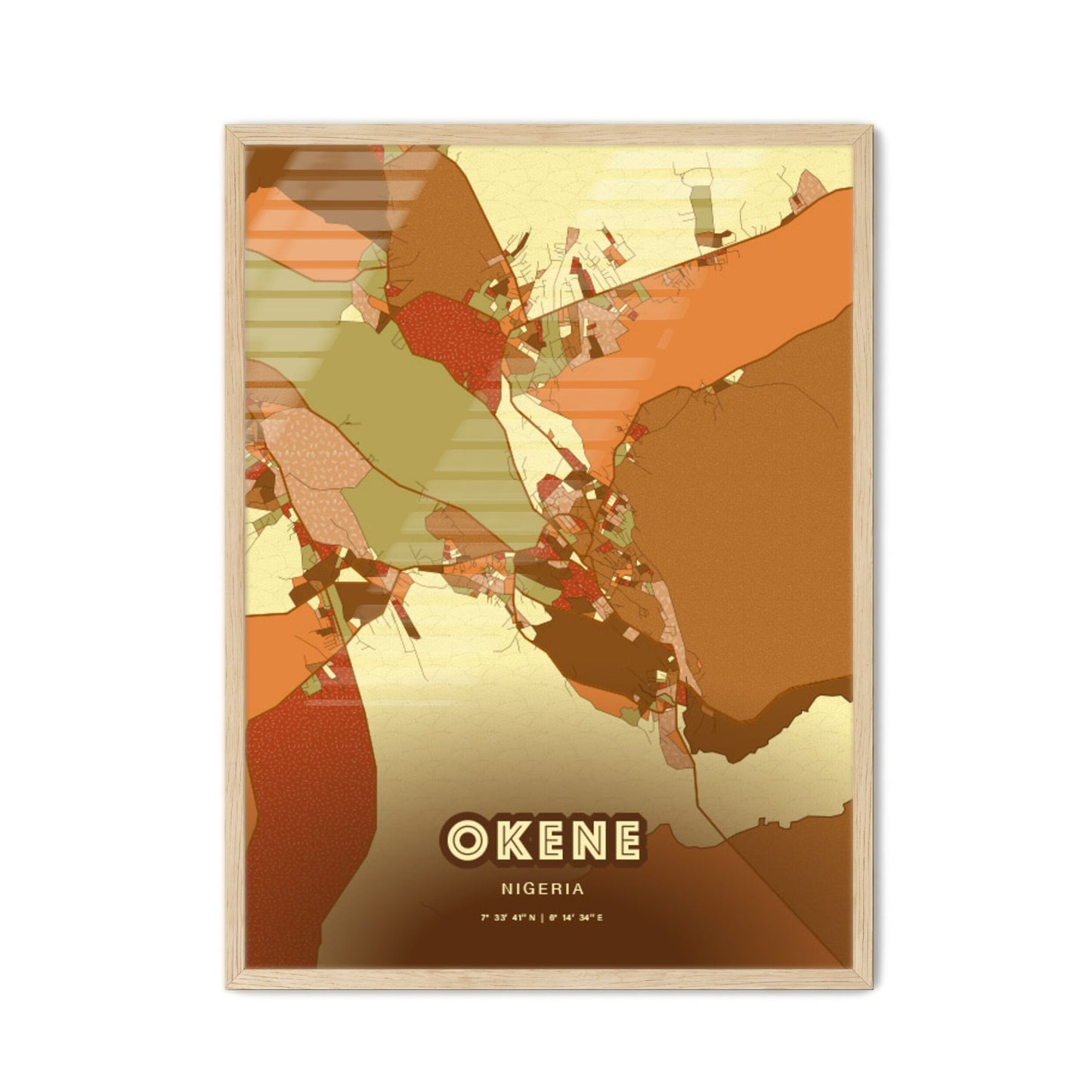 Colorful OKENE NIGERIA Fine Art Map Farmhouse