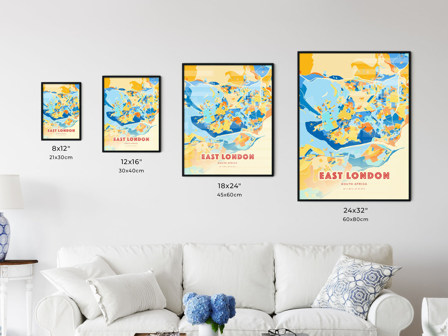 Colorful EAST LONDON SOUTH AFRICA Fine Art Map