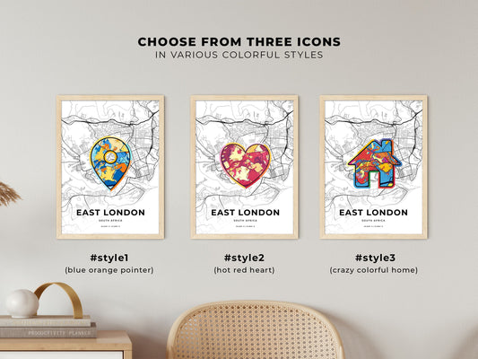 East London South Africa maps with colorful icons